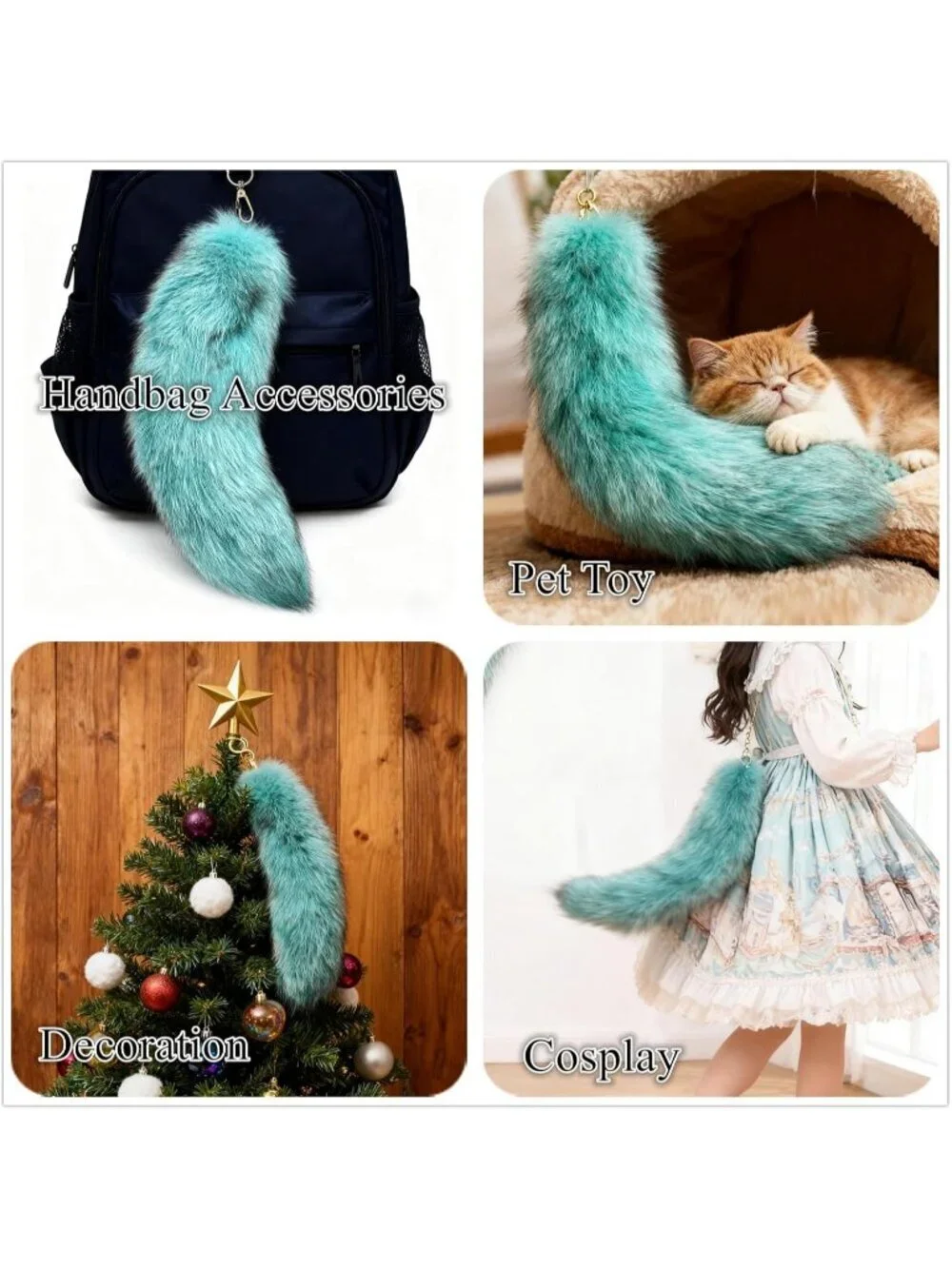 Women's Blue Fluffy Fox Tail Cosplay Keychain Birthday Party Costume Handbag